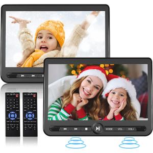 10.5" Dual Portable DVD Player, Arafuna Rechargable Car Screen Play A Same or Two Different Movies, Headrest for Car with 5-Hour, Support USB/SD, Last Memory
