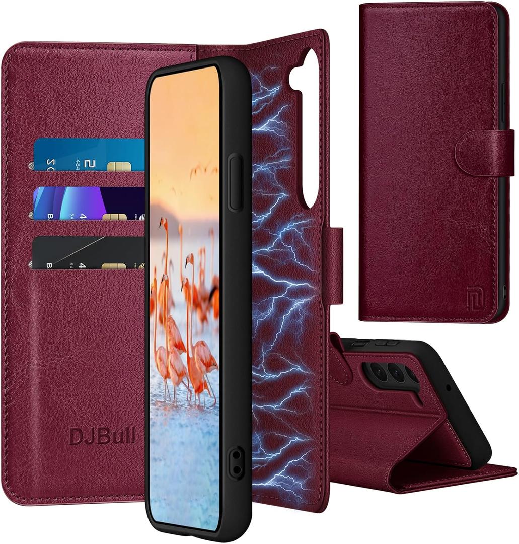 DJBull 2-in-1 Detachable for Samsung Galaxy S23 5G Wallet case with Credit Card HolderRFID Blocking,Flip Folio Book PU Leather Protective Cover Women Men for Samsung S23 Phone case Wine Red