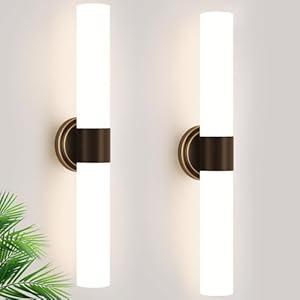 Wall Sconces Set of Two, Modern Bathroom Sconces Wall Lighting with Milky White Glass, Brown Sconces Wall Decor Set of 2 for Bathroom Mirror Bedroom Living Room Hallway