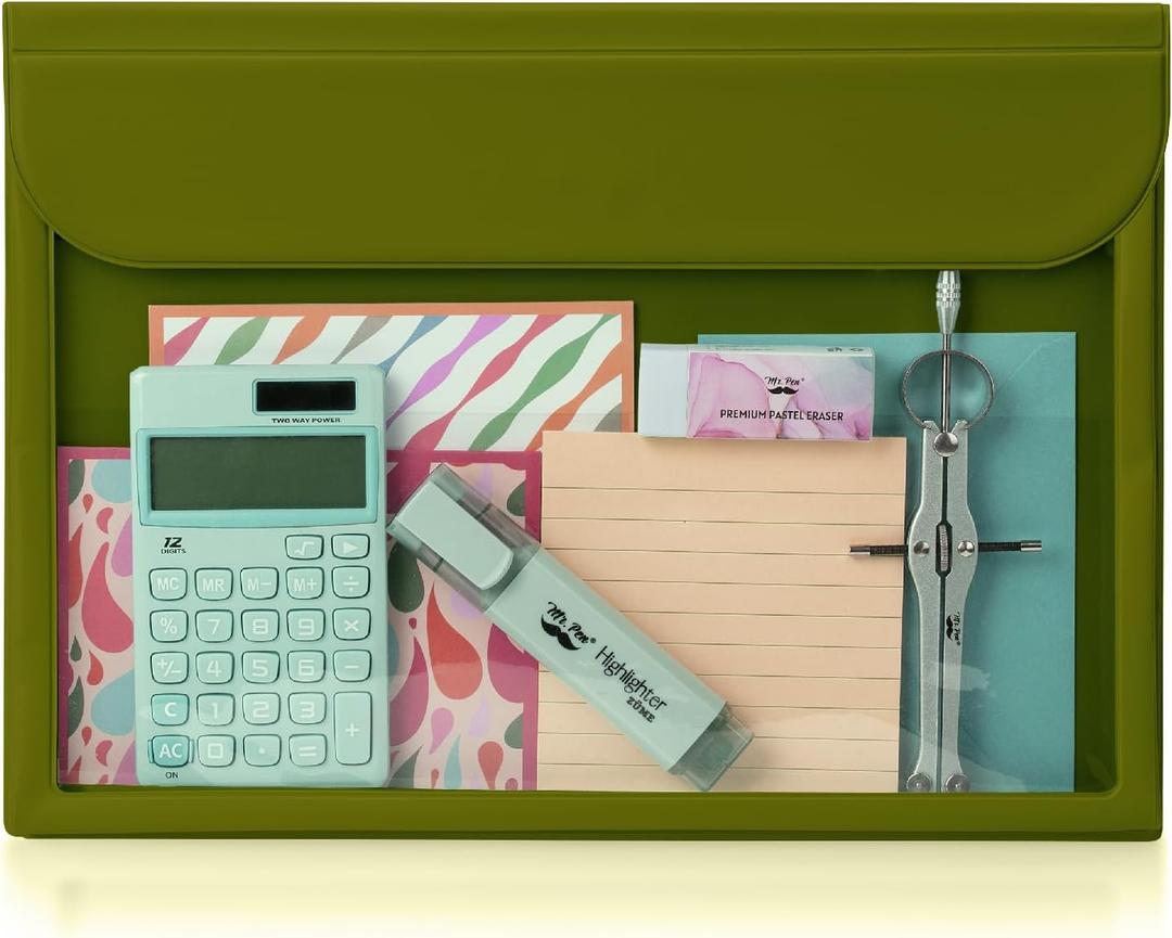Mr. Pen- Green Letter Size File Folders, Clear Plastic, Document Folders