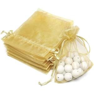 Akstore 50Pcs 3.15"x4"(8x10cm) Sheer Drawstring Organza Jewelry Pouches Wedding Party Christmas Favor Gift Bags (Golden, 3x4)