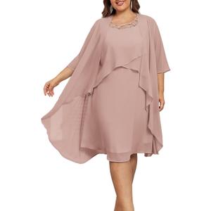 Hanna Nikole Womens Plus Size Dress with Jacket 2 Piece Wedding Guest Dresses Flowy Mother of The Bride Dress (Pink, 16Size)