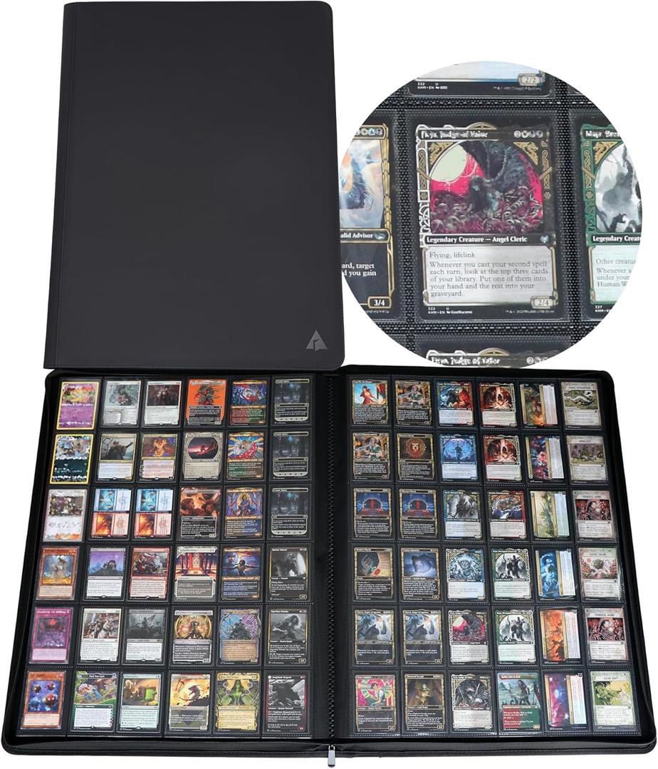 Rayvol Premium 2300 Pockets Card Binder, Large 36-Pocket 2000+ Ringless Trading Card Album - Side Loading UltraSonic-362304 Tech Zip Binder for TCG (Black)