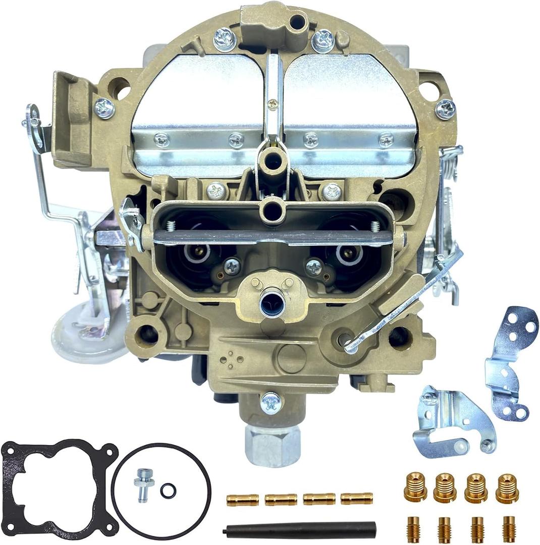 4 barrel Quadrajet 750CFM Carburetor with FRONT/STRAIGHT GASOLINE INLET, Replacement For Rochester Quadrajet 4MV Carburetor For 1967-1970 Firebird 6 Cyl Pontiac 350 400 428 455