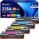 COMBUY 218A Toner Cartridges 4 Pack (NO CHIP) Replacement for 218A Toner Cartridges 4 Pack W2180A 218X W2180X for Color Pro MFP 3301fdw 3201dw 3301cdw 3301sdw Printer Black Cyan Magenta Yellow