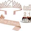 21st Birthday Decorations for Her, Including 21st Birthday Sash and Tiara, Cake Topper, Candles, 21 Year Old Gifts for Her
