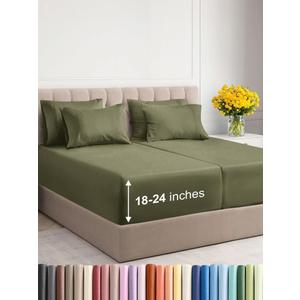 Extra Deep Split King Sheet Set - 7 Piece Breathable & Cooling Sheets - Hotel Luxury Bed Sheets Set - Easy Fit - Soft, Wrinkle Free & Comfy Sheets Set - Sage Green Sheet Set with Extra Deep Pockets