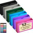 ANSOOK Reinforced Plastic File Jackets,Heavy Duty 2" Expansion Accordion Pocket File Folders,Legal Size Filing Cabinet Folder,12 Pack Poly Manila Folders,Straight Cut Tab,Color Job Folder for Office