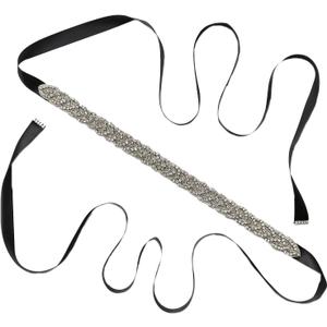Lauthen.S Rhinestone Bridal Belt for Wedding Dress,Bride Bridesmaid Evening Gown Crystal Sash Belt (Black)