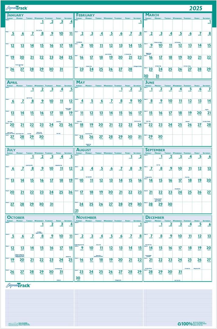 House of Doolittle 2025 Laminated Wipe Off Wall Calendar, Express Track, Reversible, 24 x 37 Inches, January - December (HOD392-25)