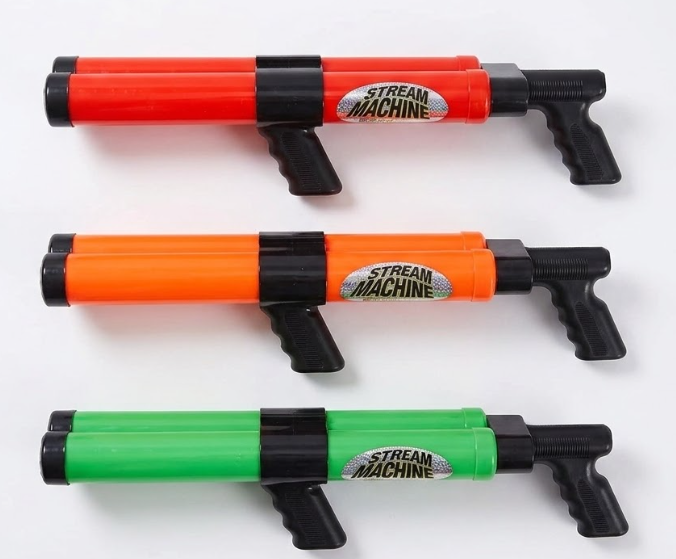 Stream Machine Water Gun Launcher - Double Barrel Water Blaster - Squirt Gun for Outdoor Games - Swimming Pool Toys (Red, Green, Orange)
