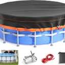 14Ft Round Pool Cover - Solar Covers for Above Ground Pools, Oxford Fabric Pool Covers for Above Ground Pools with Winch and Cable, Waterproof and Dustproof Swimming Pool Cover
