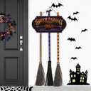 Halloween Witch Broom Decorations, Light-Up Halloween Porch Decor Outdoor, Wooden Witch Broom Sign, Indoor Halloween Wall Decor, Yard Door Decorations for Trick or Treat Sign (Exclude Battery)