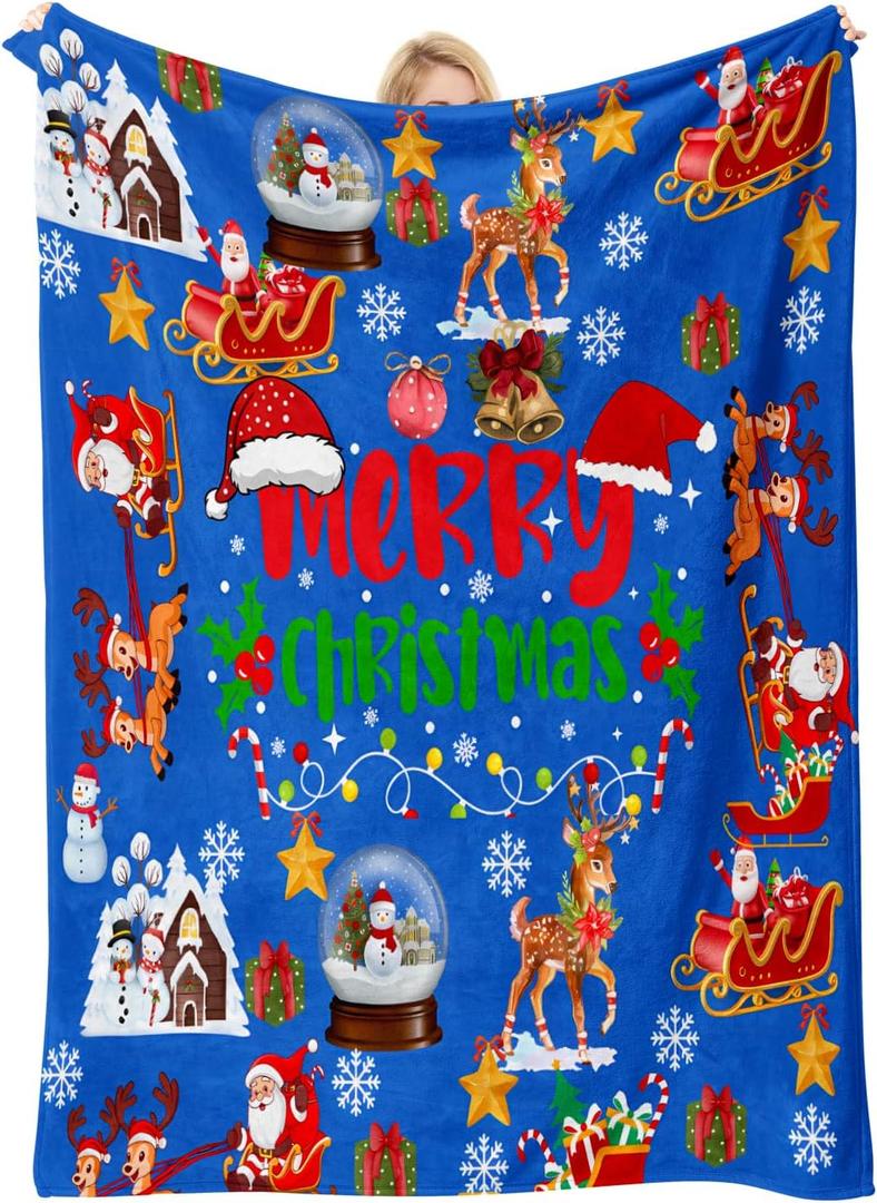 Blue Cute Christmas Blankets and Throws for Adults/Women/Boys/Kids, Holiday Fleece Throw Blanket for Couch/Sofa, Holiday Decor, Christmas Decorations/Gifts 40"x 60"
