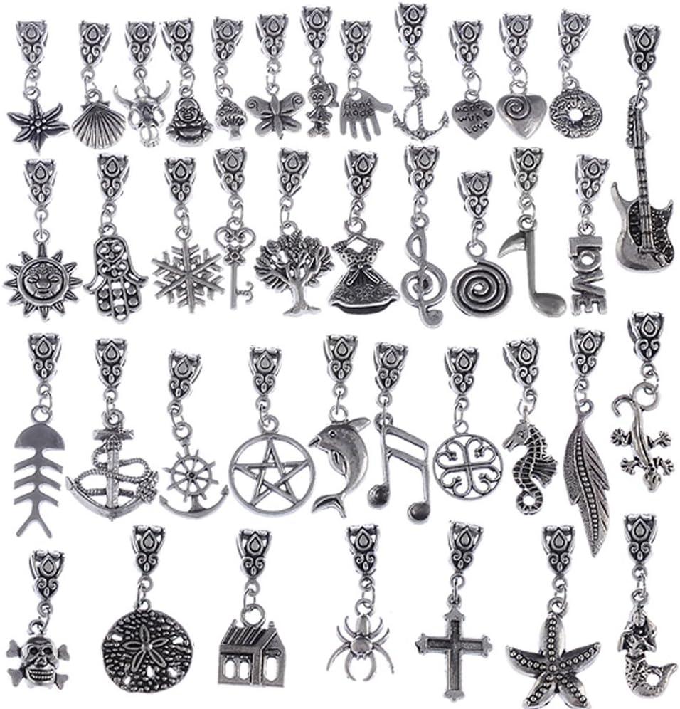 RUBYCA Tibetan Silver Color Connectors Bails Beads with Pendant fit Charm Bracelet Mix Styles (120 PCS)
