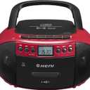 G Keni Portable CD and Cassette Player Boombox Combo, Casette Tape Recorder with Remote, AM FM Radio, USB Playback with Earphone Jack, 5.1V Bluetooth Speaker, Battery Operated/AC Powered for Home(Red)
