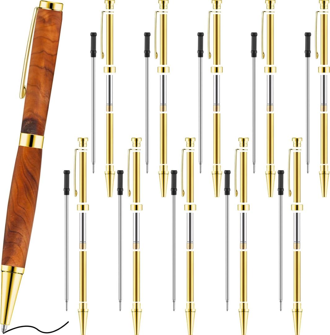 Colarr 10 Pcs Pen Kits for Wood Turning 7mm Slimline Pen Twist Kit with Refill Lathe Turning Supplies for Making Office Classroom Supplies DIY Friend Teacher Student Gifts(Gold)