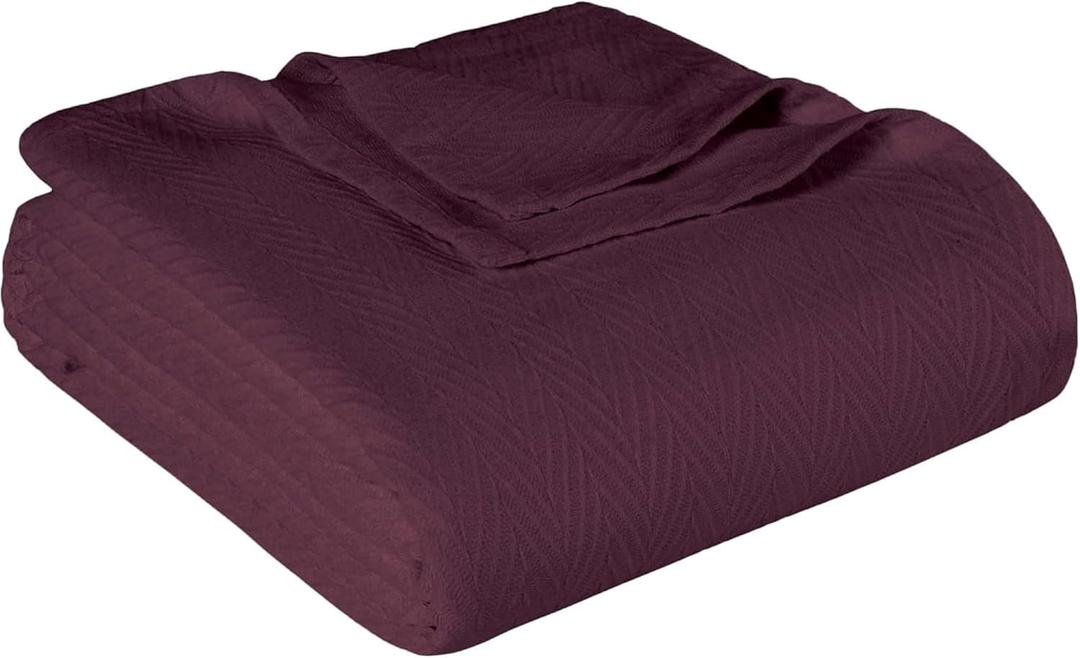 Superior Metro 100% Cotton Blanket, Perfect for Bedroom, Living Room, Couch, Picnics, Travel, Beach, or Camping, Comfy Blanket, Bedroom Decor, Essentials, Zig-Zag Cover for Bed, King, Plum