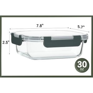 KOMUEE 6 Packs 30 oz Glass Meal Prep Containers,Glass Food Storage Containers with Lids,Airtight Lunch Bento Boxes,Microwave,Freezer and Dishwasher,Gray