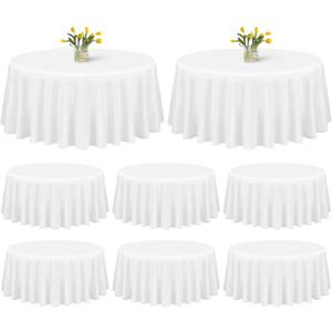 8 Pack White Round Tablecloths - 90 Inch Round Table Cloths Washable Polyester Tablecloths for Wrinkle Resistant Decorative Fabric Table Cover for Dining Wedding Party Banquet, White