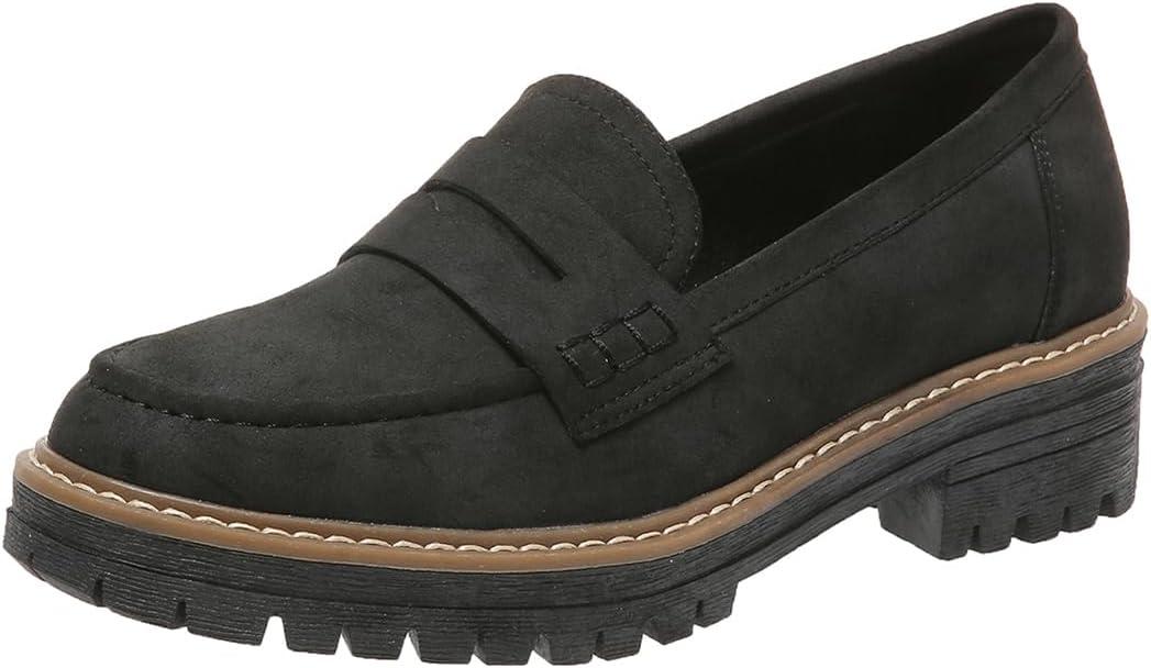 Womens Loafers Shoes Platform Chunky Penny Loafer Lug Sole Comfortable Slip On Work Office Business Casual Dress Shoes, Size 7, Black