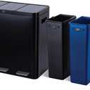 Home Zone Living 16 Gallon Large Kitchen Trash Can with Three Compartments for Recycling, Stainless Steel, Matte Black, 60 Liters Total