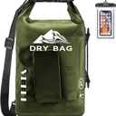 HEETA Waterproof Dry Bag for Women Men, Roll Top Lightweight Dry Storage Bag Backpack with Phone Case for Travel, Swimming, Boating, Kayaking, Camping and Beach, Transparent Pitch Green 10L