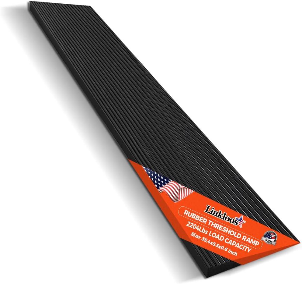 0.6" Rise Rubber Threshold Ramp for Doorways, (35.4" L x 5.5" W) Non-Slip Solid Rubber Wheelchair Ramp is Adjustable and Cuttable, Driveway Curb Ramps for Home, Bathroom, Sweeper