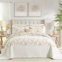 100% Cotton Oversized Bedspread Quilt Coverlet Set, 128"x120" Extra Large Cal King Bedspreads with Pillow Shams, Lightweight Embroidered Bedding Cover 3 Piece, Beige/White