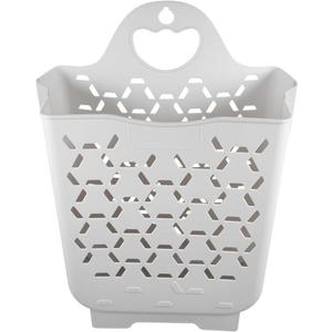 Amosfun Collapsible Hanging Laundry Basket Wall Mounted Foldable Laundry Hamper with Carry Handle Space-Saving Dirty Cloth Storage 15.15 X 11.79 X 6.69 Inch (White)