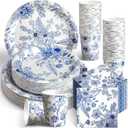 Dandat 250 Pcs Blue Disposable Plates and Napkins Floral Tableware Set for 50 Guests Disposable Plates Napkins Cups for Wedding Baby Bridal Shower Party Supplies (Flower)