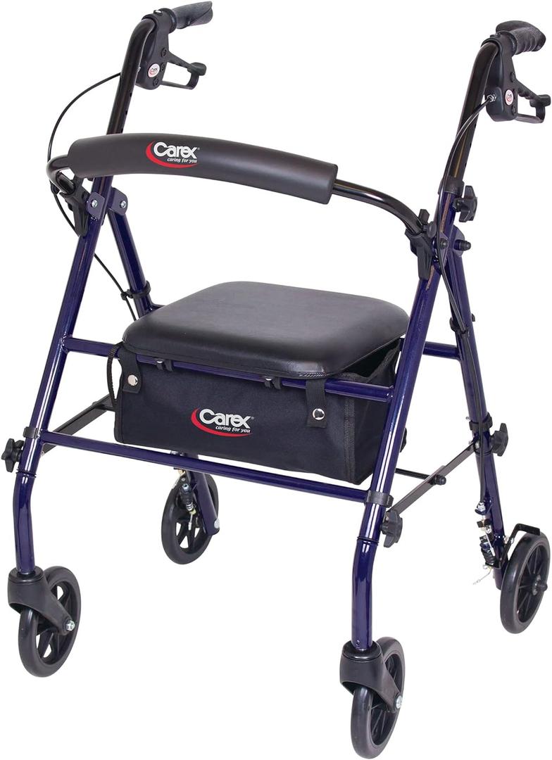 Carex Steel Rollator Walker with Seat and Wheels, Rolling Walker for Seniors, Supports 350lbs, For 5'0" to 5'8", Adult Rollator for Seniors, Padded Seat and Backrest for Elderly Assistance, Dark Blue