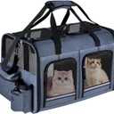 Cat Carrier for 2 Cats, Foldable Double Cat and Dog Carrier, Small to Medium Size, 2 Front Zippered Compartments, Two Pets Carrier for Outdoor Travel,Mulitple Cat Carrier, Grey