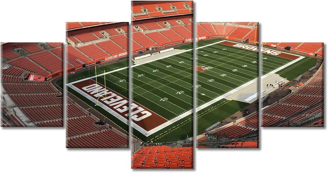American Football Decor Wall Art Cleveland First Energy Stadium Canvas Painting Sports Posters Picture Modern Artwork for Boys Bedroom Living Room Decor Stretched Framed Ready to Hang, 60"Wx32"H (31L" x 11.5W", Artwork-18)
