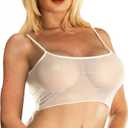 SHERRYLO Sheer Tank Tops for Women See Through Stretch Crop Top Summer Sleeveless Strap Mesh Cami Top (Large-X-Large, White)