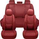 Car Seat Covers Full Set,Universal Fit for Cars,SUVs,Trucks,and Sedans with 5 Seats,Faux Leather Car Seat Cushion Compatible with Airbags,Waterproof Car Seat Protector,Wine Red