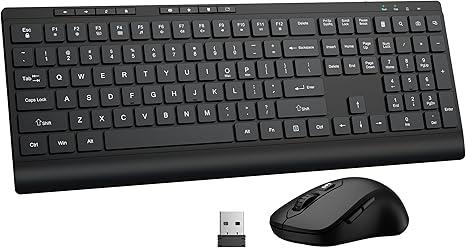 Wireless Keyboard and Mouse Combo, Full Size Quiet Key Computer Keyboard and Cordless Mice with 3 DPI Adjustable, 2.4G LagFree, Long Battery Life, Compatible with Windows and Mac Systems