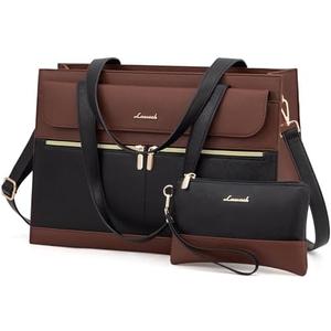 LOVEVOOK Laptop Bag for Women, Black- Brown 17.3