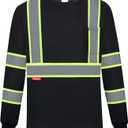 ProtectX High Visibility Long Sleeve Shirts Reflective Hi Vis Safety Shirt for Men Women Class 2-3 Construction Shirt 1 Pack (Large, Black Long)