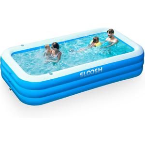Sloosh Inflatable Swimming Pool with Seats, 120" x 72" x 22" Full-Sized Blow Up Durable Thickened Above Ground Family Pool for Summer Water Party Backyard Garden Lawn, Blue