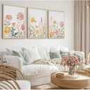 Watercolor Wildflower Wall Art Decor Colorful Flower Pictures Canvas Floral Botanical Wall Art Vintage Prints Poster Floral Painting Artwork for Living Room Bedroom 16x24 Inch Framed Set of 3