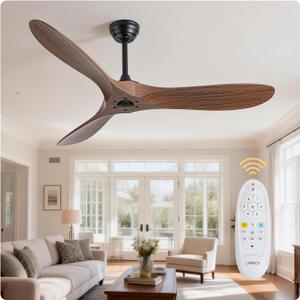 LOFIKEDI 52 Inch Ceiling Fans, Modern Ceiling Fan with Remote, Reversible DC Motor, Stepless Dimmable, Noiseless Bedroom Ceiling Fan,Brown