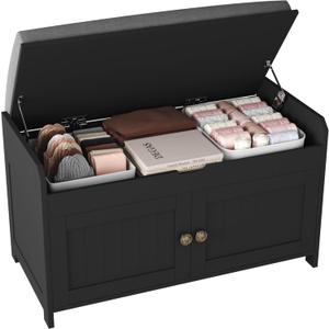 HOMEFORT 30" Shoe Bench with Lift Top Storage, Entryway Bench with Cushioned Seat, Wooden End of Bed Bench, Shoe Cabinet Bench with Hidden Storage Space, for Bedroom, Hallway,Black (30"Wx14.9"D x18.1"H)