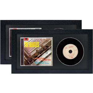 2 Pack CD Frame14.4" x 7.9" CD Display Frame for Disc and CD Box,Black Frame with Black Mat,CD Frame Display Case with Real Glass,Signed CD Music Frame for Wall and Tabletop