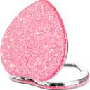 Compact Folding Mirror Heart Shaped Magnifying Mini Vanity Mirror Portable Travel Makeup Tools for Purse Double-Sided Cute Glitter Cosmetic ccessories (Pink-Silver)