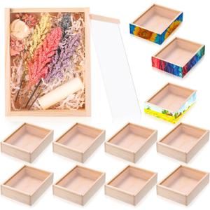 Thyle 12 Pcs Unfinished Wood Boxes, 6.3 x 4.9 x 1.8 Inch Small Rectangle Crates Wooden Box with Lid for DIY Birthday Party Favor Gift Supplies