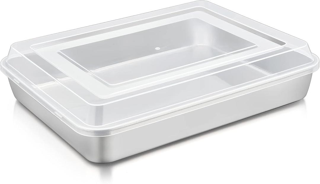 TeamFar Lasagna Pan with Lid, 12.3 x 9.75 x 2, Stainless Steel Rectangular Baking Cake Pan, Heavy Duty & Non-Toxic, Deep & Visible, Brushed Finish & Dishwasher Safe- (1 Pan+1 Lid)