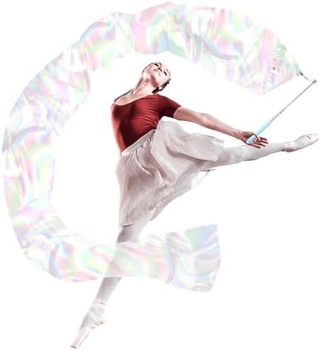 RoundFunny 98" Dance Streamer with Scalable Rod, Gymnastics Dance Ribbon Artistic Twirling Ribbon, Church Worship Adoration Dance Banner for Dancer and Church Liturgical Praise(Transparent White)