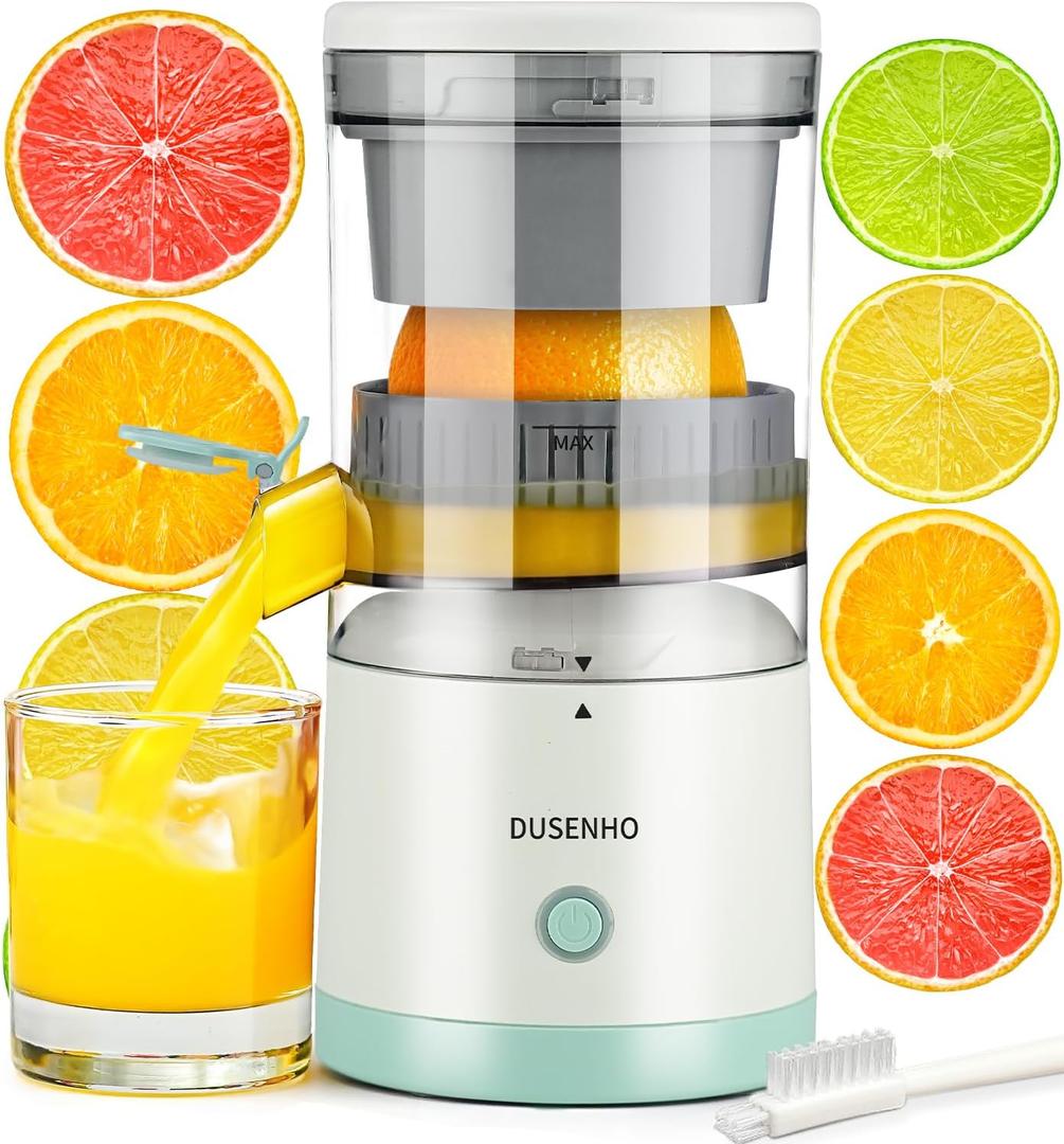 Electric Citrus Juicer Rechargeable - Electric Juicer Machines with USB and Cleaning Brush Portable Compact Juicer for Orange, Lemon, Limes (White)