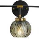 3-Light Bathroom Vanity Light Black Wall Mount Light with Green Glass Shade, Mid Century Wall Sconce Lights Modern Vanity Lamp for Over Mirror Bedroom Hallway